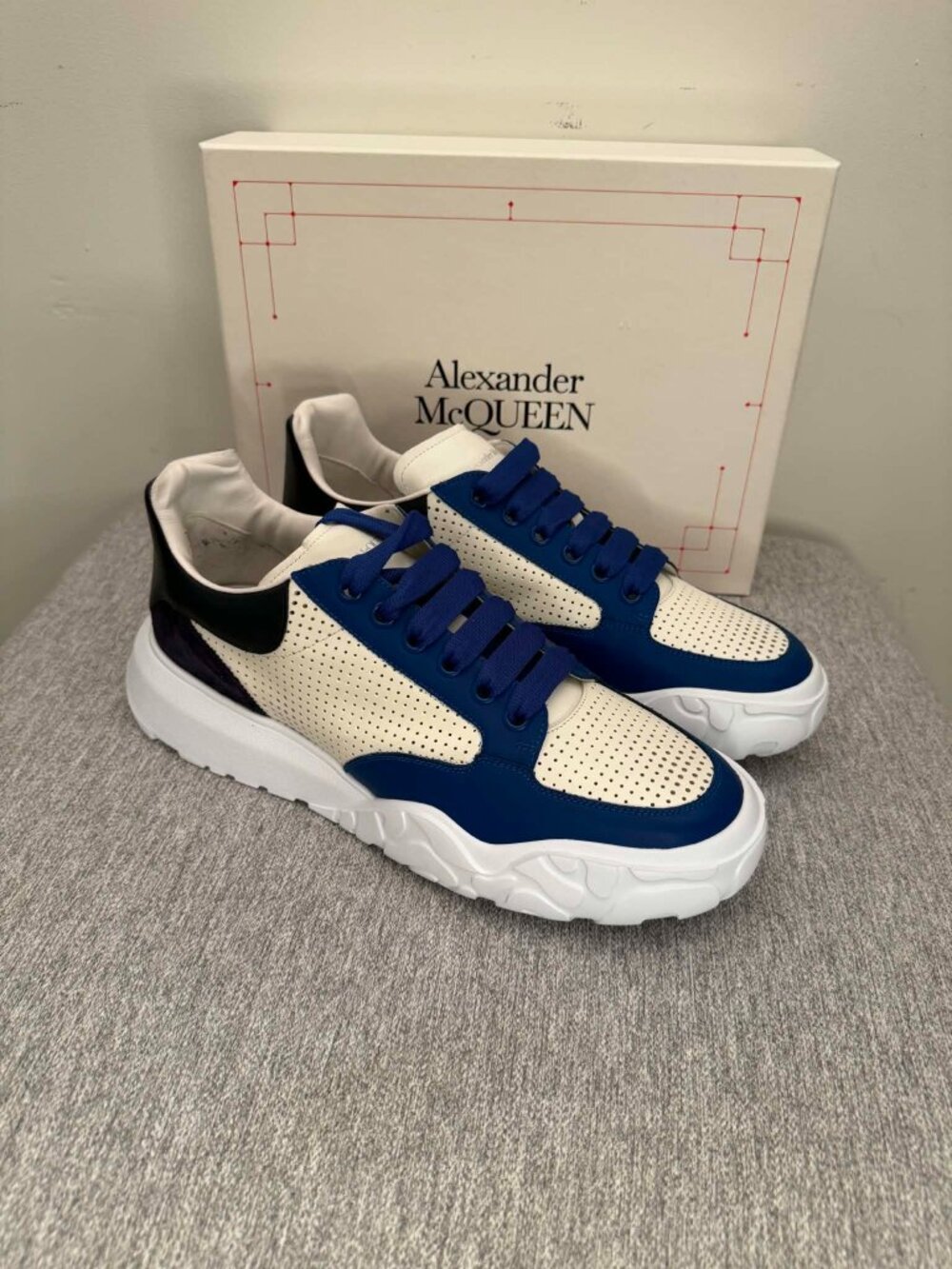 Alexander McQueen Men's Perforated Leather Court low-Top Basketball Sneaker Whit